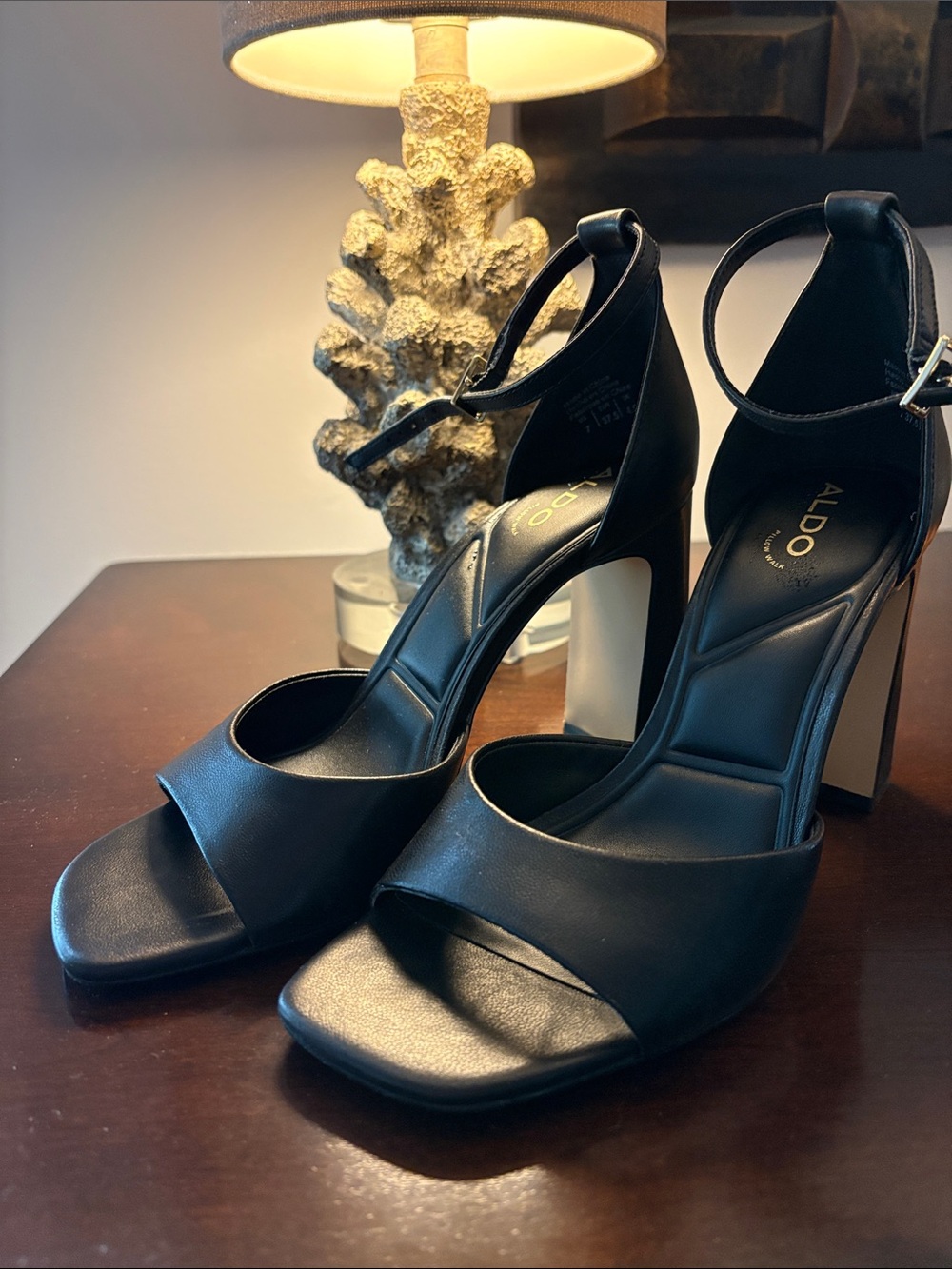 ALDO Black Ankle-Strap Block Heel Sandals